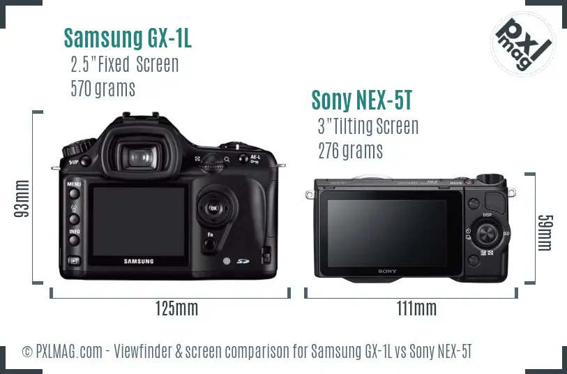 Samsung GX-1L vs Sony NEX-5T Screen and Viewfinder comparison