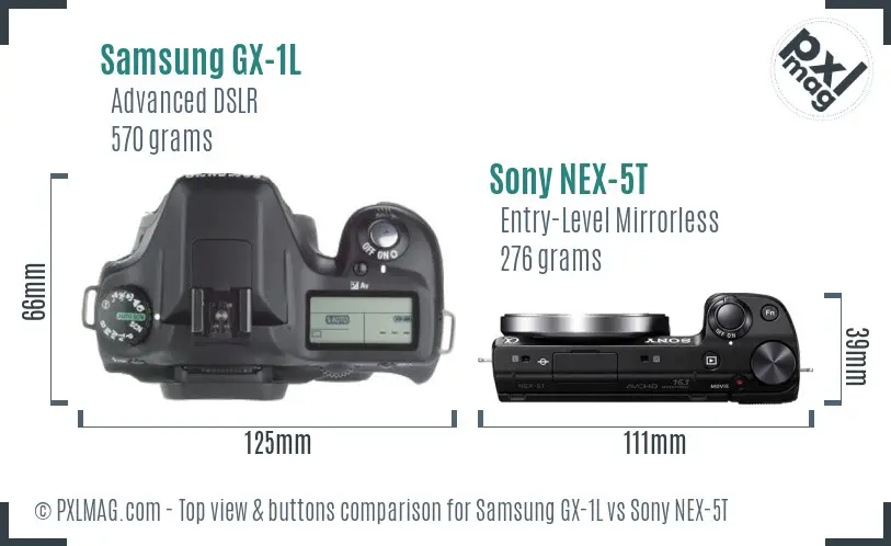 Samsung GX-1L vs Sony NEX-5T top view buttons comparison
