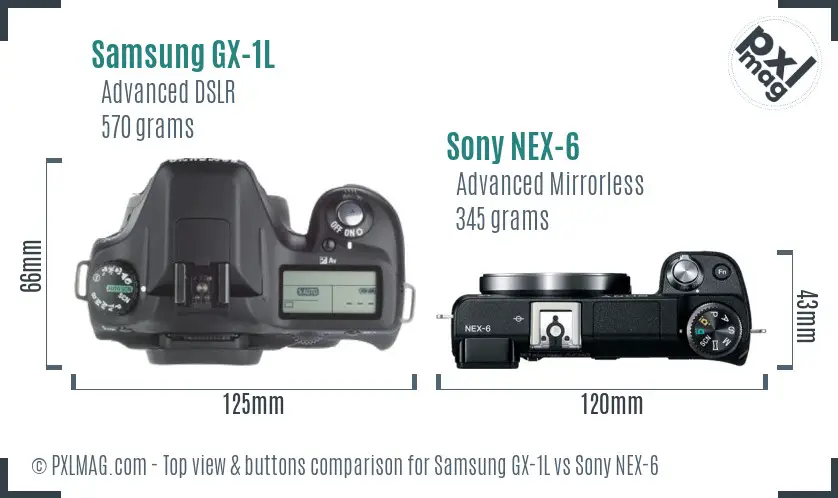 Samsung GX-1L vs Sony NEX-6 top view buttons comparison