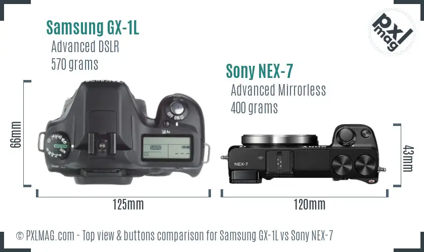 Samsung GX-1L vs Sony NEX-7 top view buttons comparison