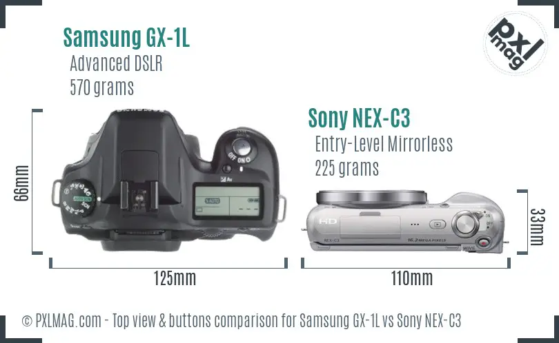 Samsung GX-1L vs Sony NEX-C3 top view buttons comparison