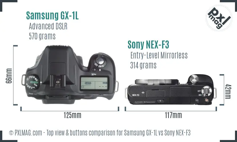 Samsung GX-1L vs Sony NEX-F3 top view buttons comparison