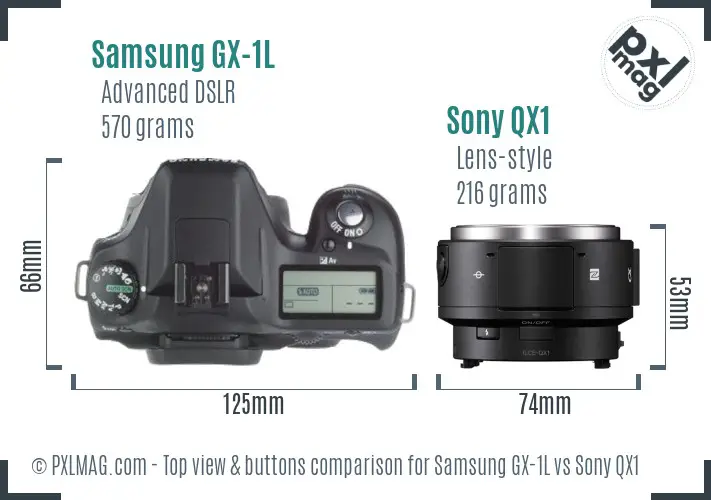 Samsung GX-1L vs Sony QX1 top view buttons comparison