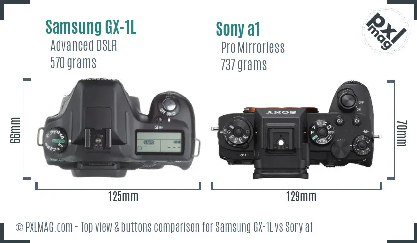 Samsung GX-1L vs Sony a1 top view buttons comparison