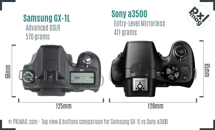 Samsung GX-1L vs Sony a3500 top view buttons comparison