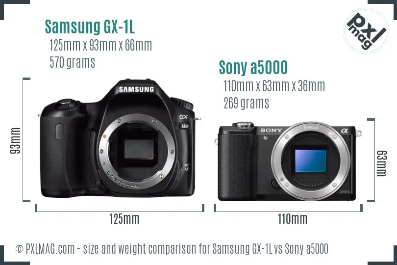 Samsung GX-1L vs Sony a5000 size comparison