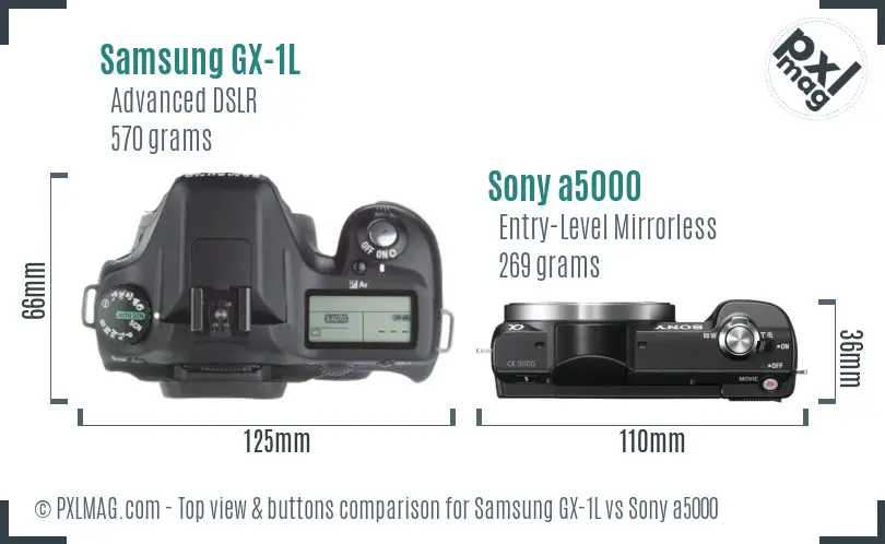 Samsung GX-1L vs Sony a5000 top view buttons comparison
