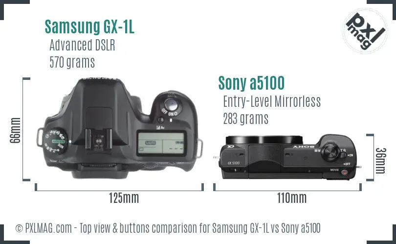 Samsung GX-1L vs Sony a5100 top view buttons comparison