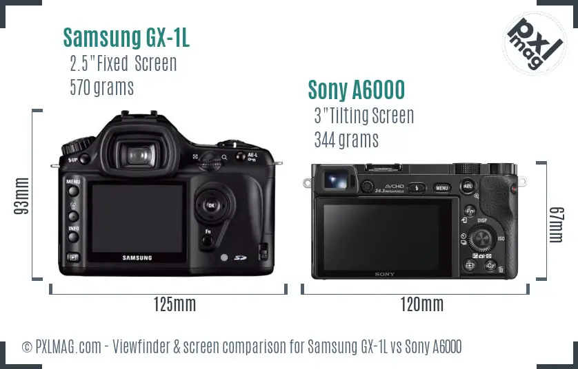Samsung GX-1L vs Sony A6000 Screen and Viewfinder comparison