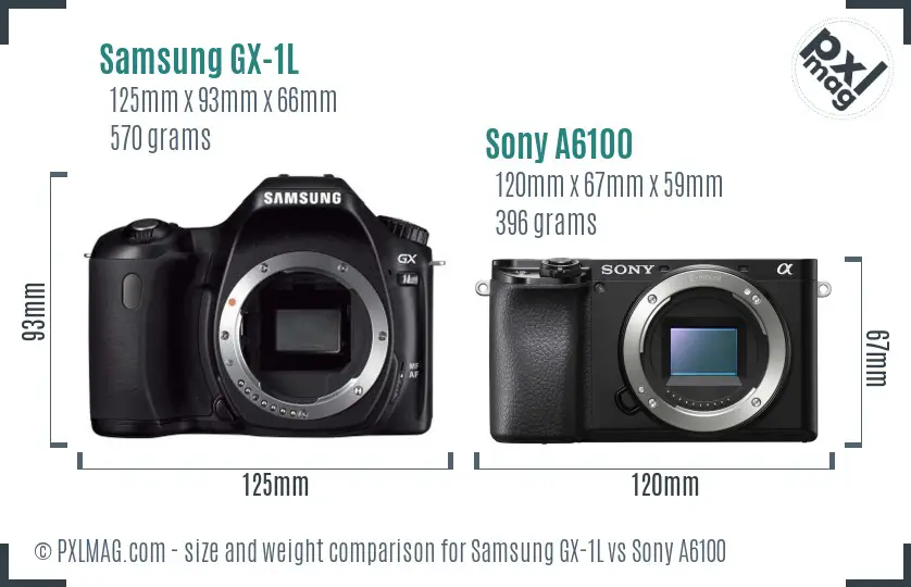 Samsung GX-1L vs Sony A6100 size comparison