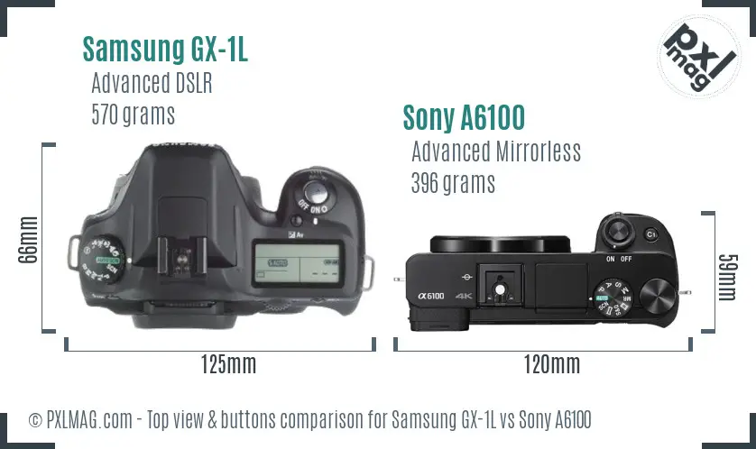 Samsung GX-1L vs Sony A6100 top view buttons comparison