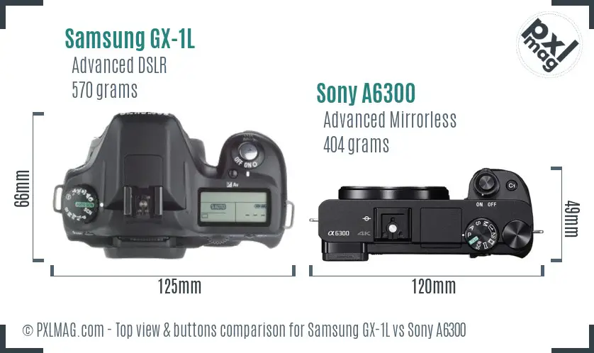 Samsung GX-1L vs Sony A6300 top view buttons comparison