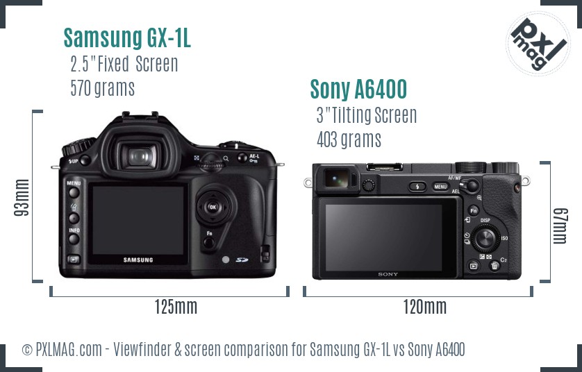 Samsung GX-1L vs Sony A6400 Screen and Viewfinder comparison