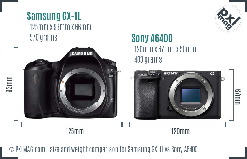 Samsung GX-1L vs Sony A6400 size comparison