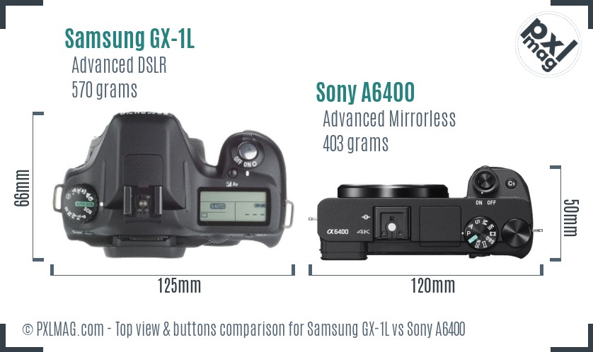 Samsung GX-1L vs Sony A6400 top view buttons comparison