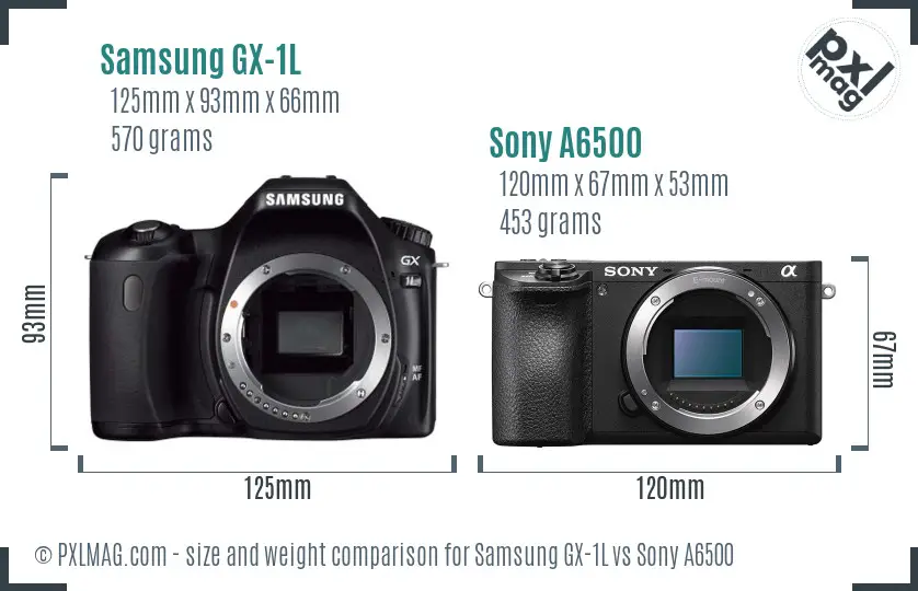 Samsung GX-1L vs Sony A6500 size comparison