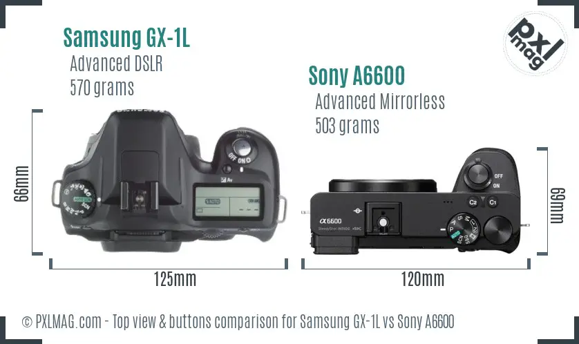 Samsung GX-1L vs Sony A6600 top view buttons comparison