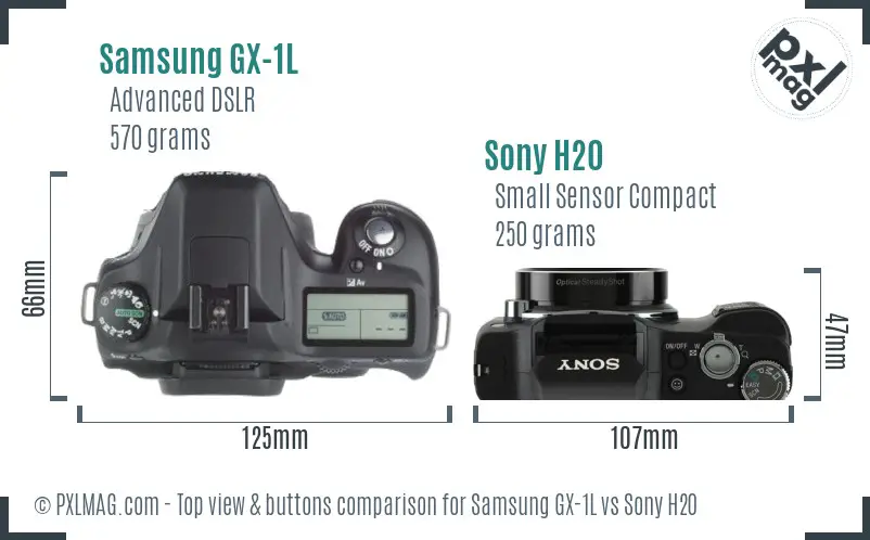 Samsung GX-1L vs Sony H20 top view buttons comparison