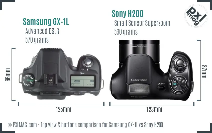 Samsung GX-1L vs Sony H200 top view buttons comparison