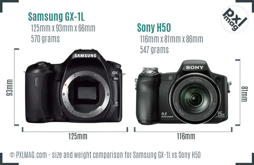 Samsung GX-1L vs Sony H50 size comparison