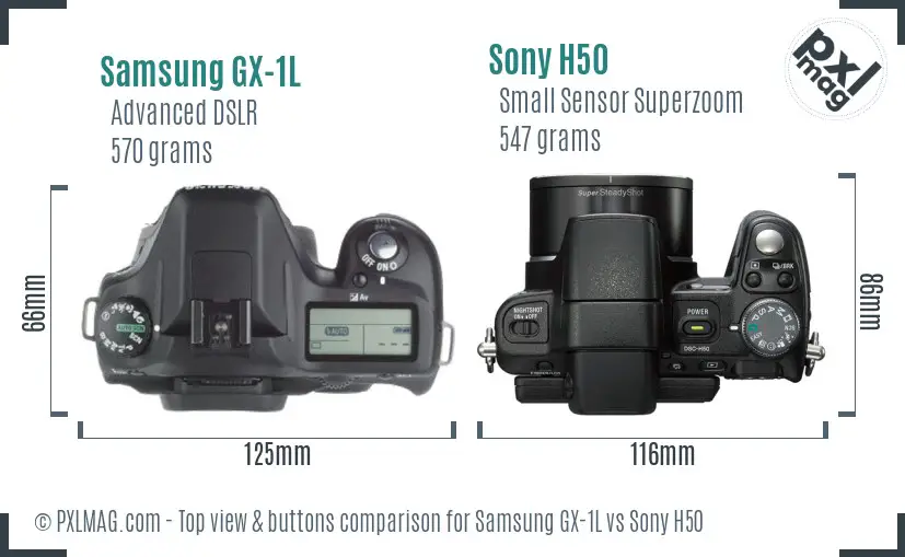 Samsung GX-1L vs Sony H50 top view buttons comparison