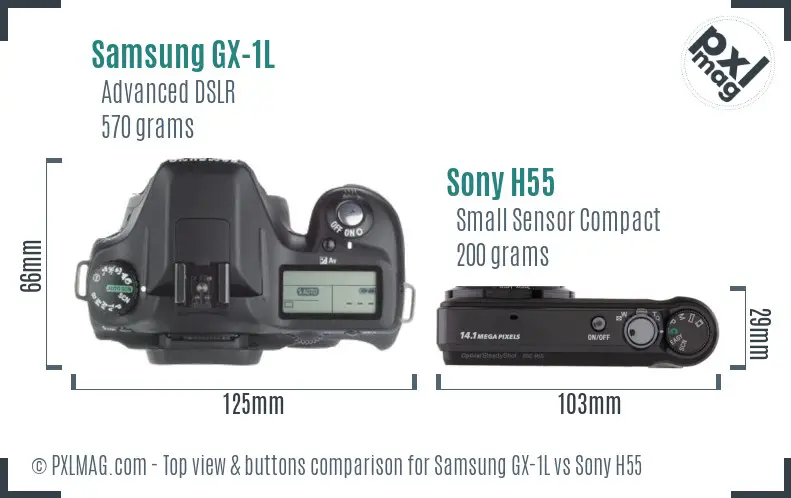 Samsung GX-1L vs Sony H55 top view buttons comparison