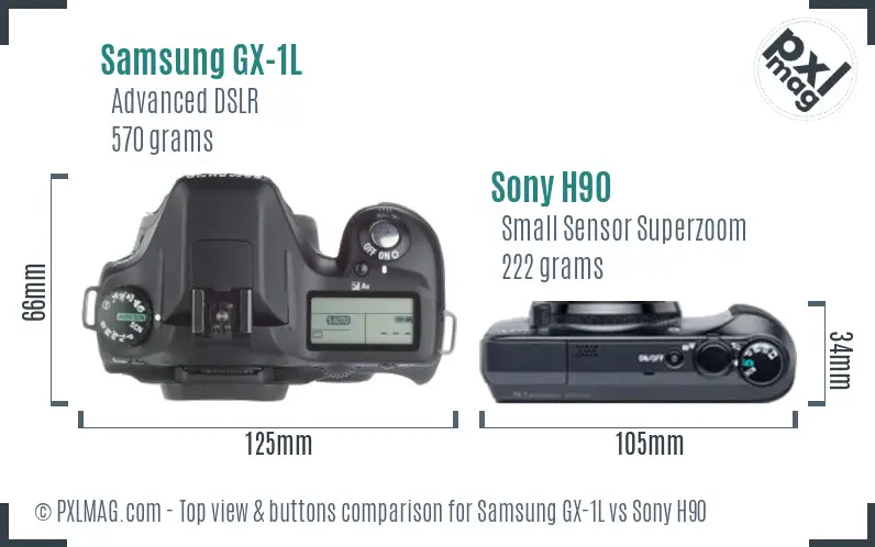 Samsung GX-1L vs Sony H90 top view buttons comparison