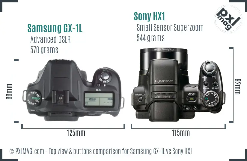 Samsung GX-1L vs Sony HX1 top view buttons comparison