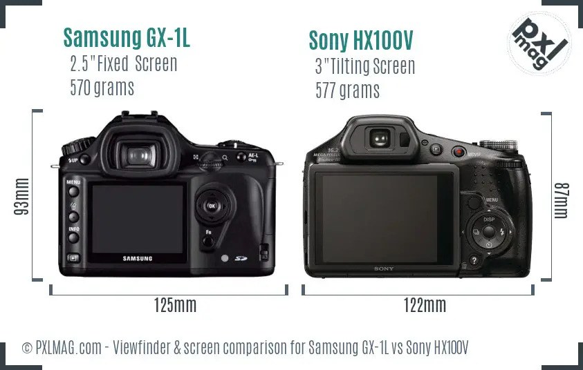 Samsung GX-1L vs Sony HX100V Screen and Viewfinder comparison
