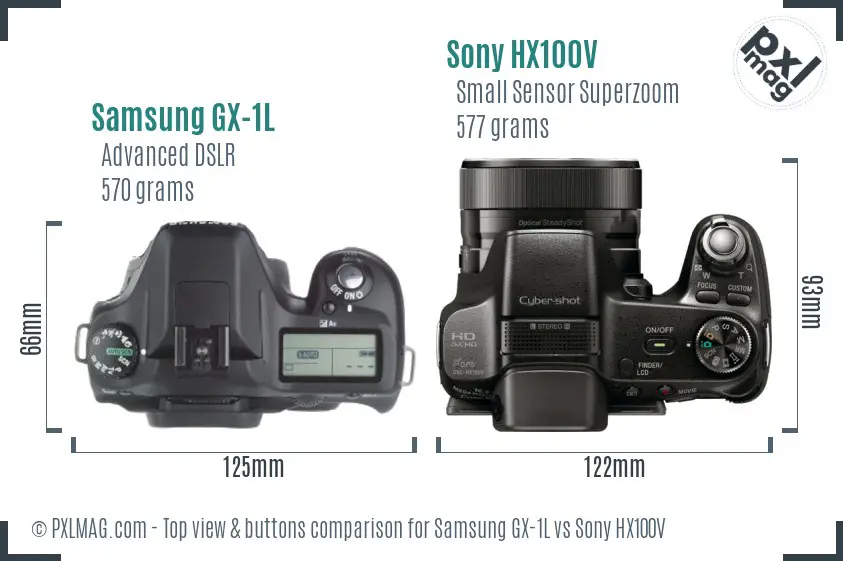 Samsung GX-1L vs Sony HX100V top view buttons comparison