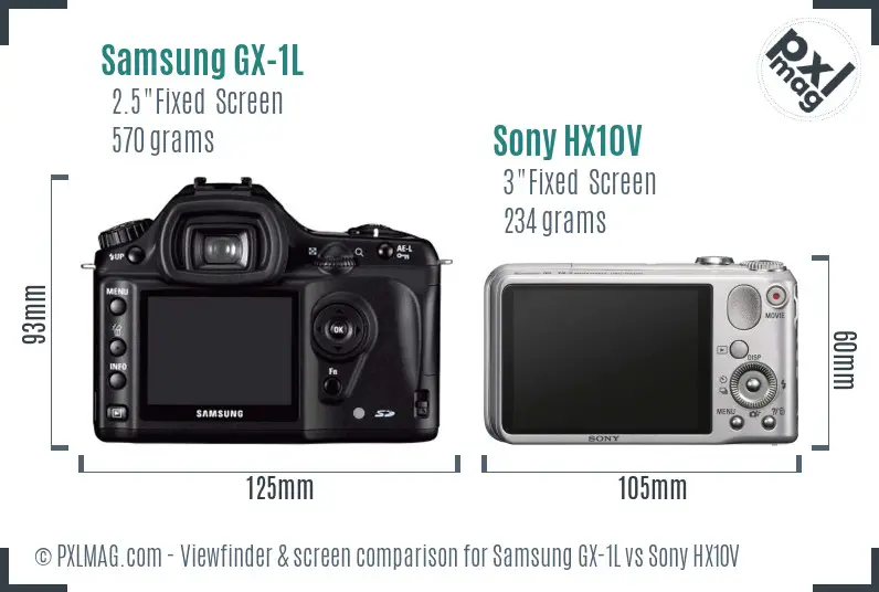 Samsung GX-1L vs Sony HX10V Screen and Viewfinder comparison