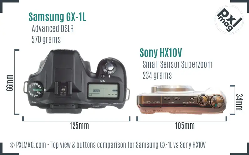 Samsung GX-1L vs Sony HX10V top view buttons comparison