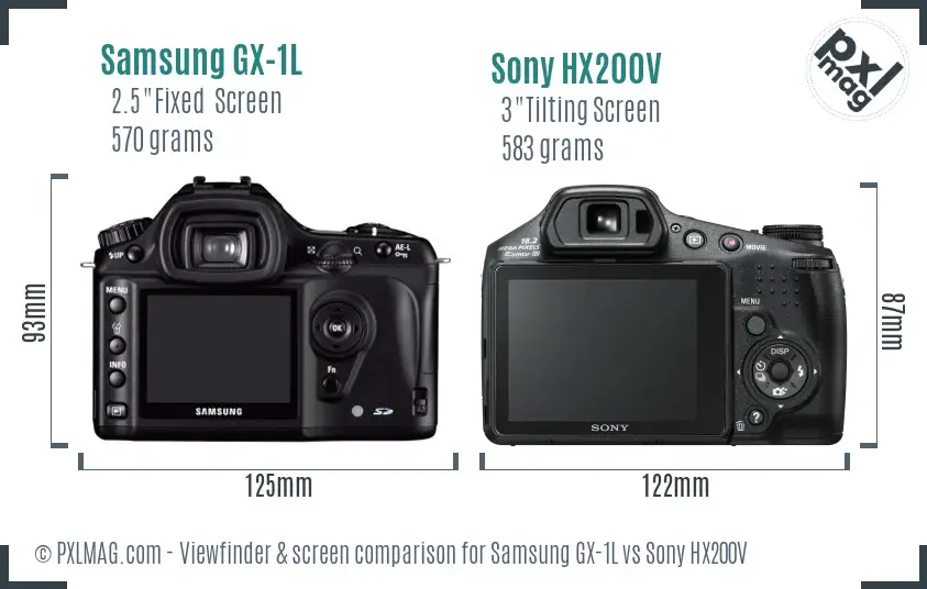 Samsung GX-1L vs Sony HX200V Screen and Viewfinder comparison