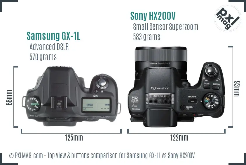 Samsung GX-1L vs Sony HX200V top view buttons comparison
