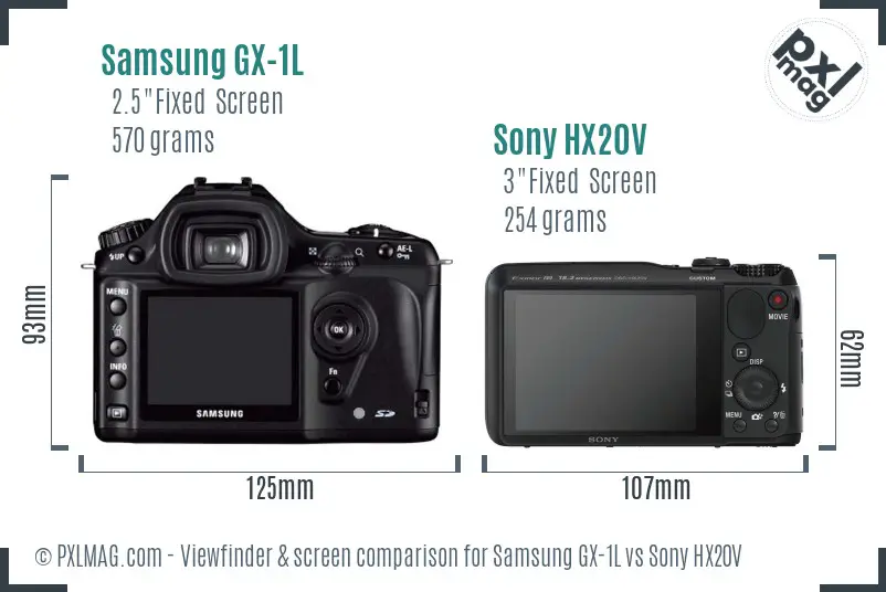 Samsung GX-1L vs Sony HX20V Screen and Viewfinder comparison