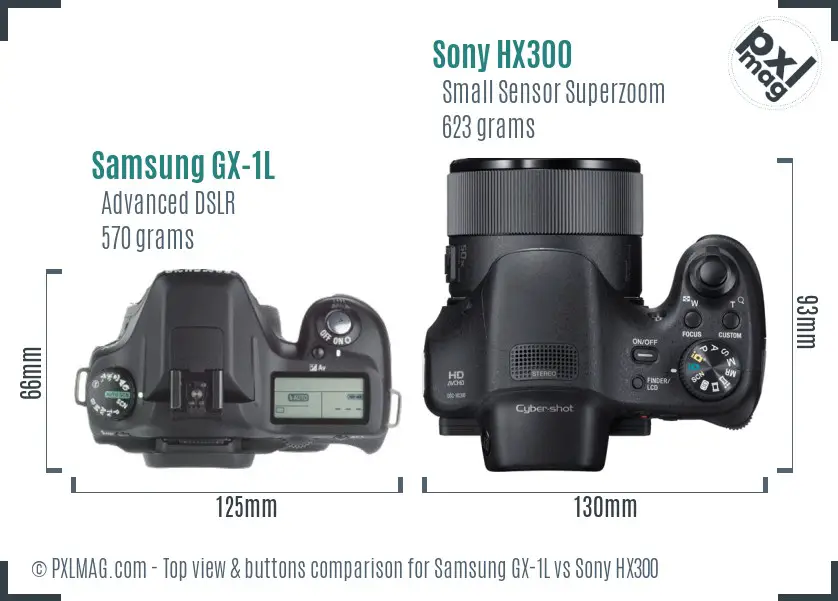 Samsung GX-1L vs Sony HX300 top view buttons comparison