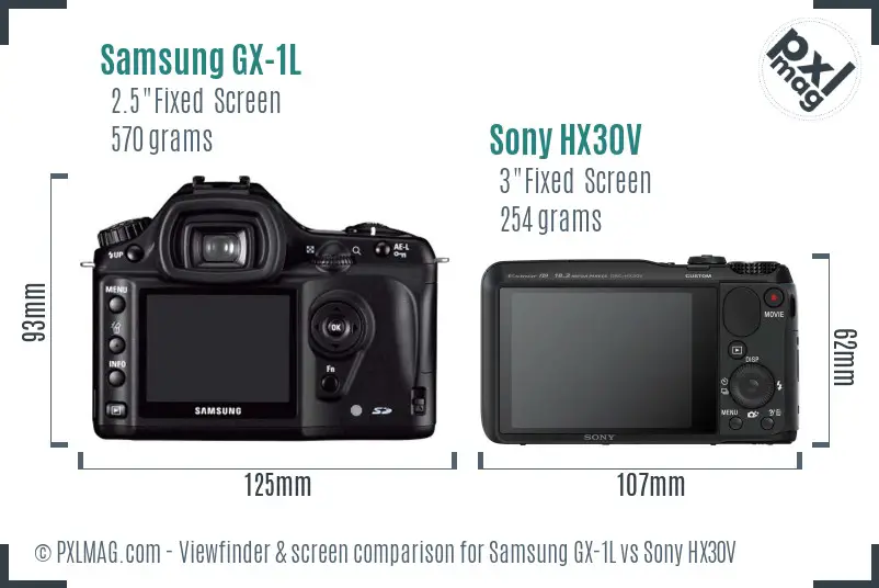 Samsung GX-1L vs Sony HX30V Screen and Viewfinder comparison