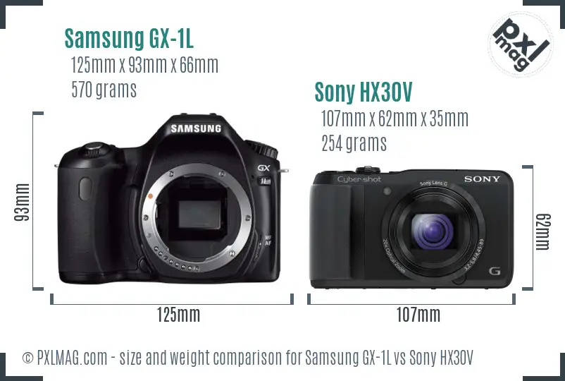 Samsung GX-1L vs Sony HX30V size comparison