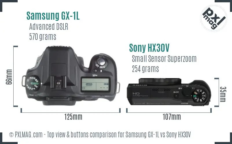 Samsung GX-1L vs Sony HX30V top view buttons comparison