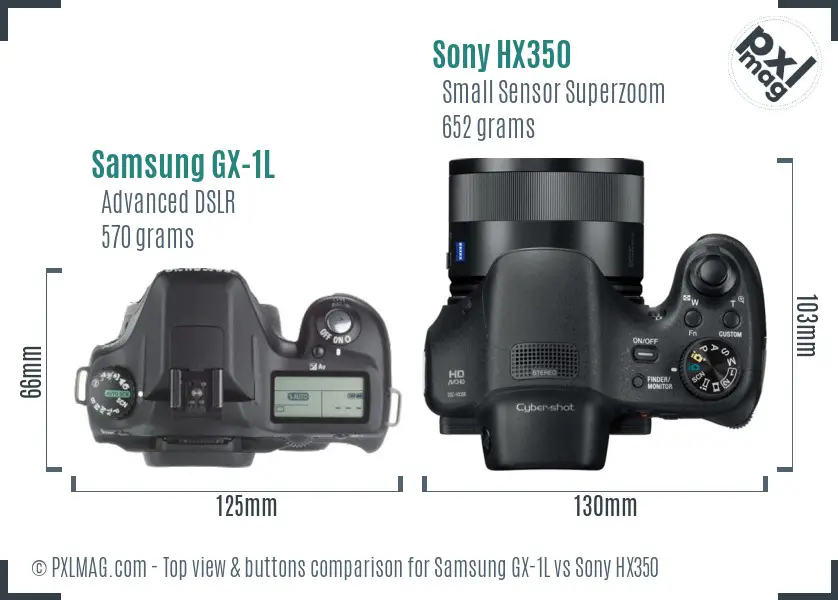 Samsung GX-1L vs Sony HX350 top view buttons comparison