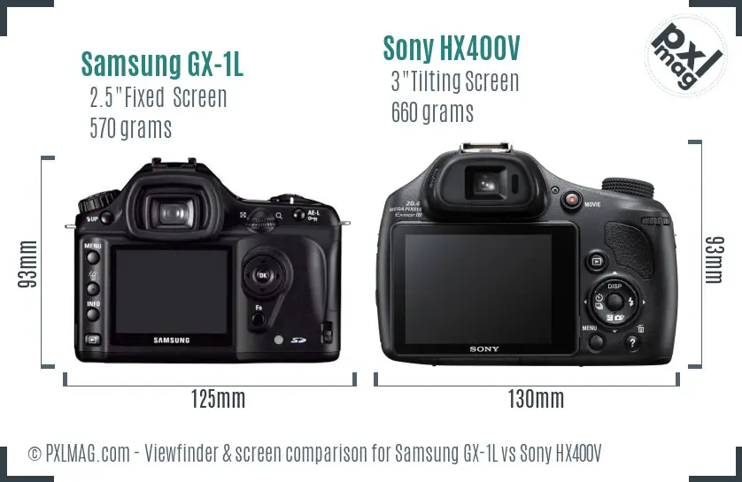 Samsung GX-1L vs Sony HX400V Screen and Viewfinder comparison