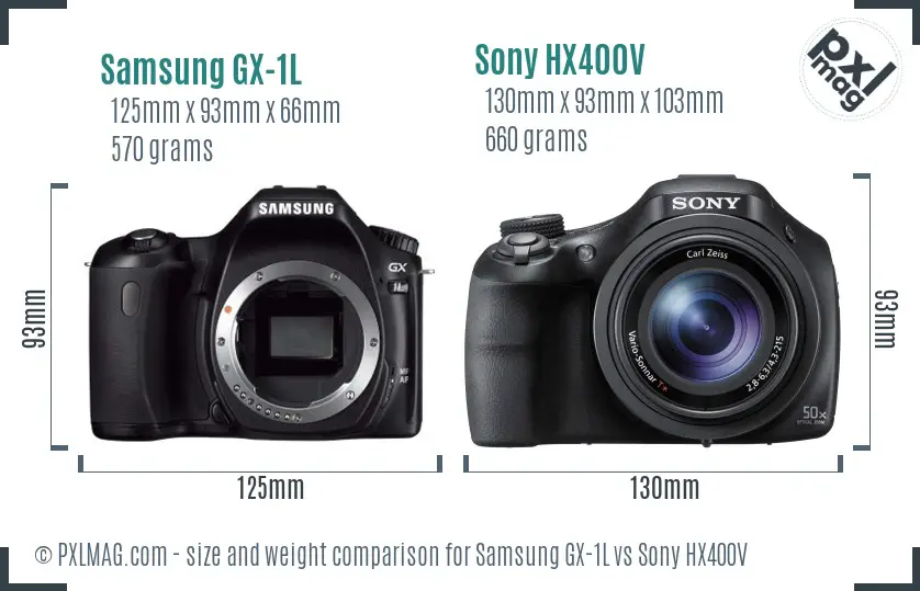 Samsung GX-1L vs Sony HX400V size comparison
