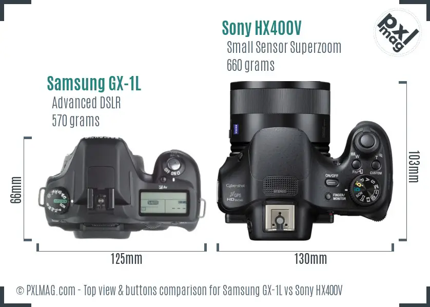 Samsung GX-1L vs Sony HX400V top view buttons comparison