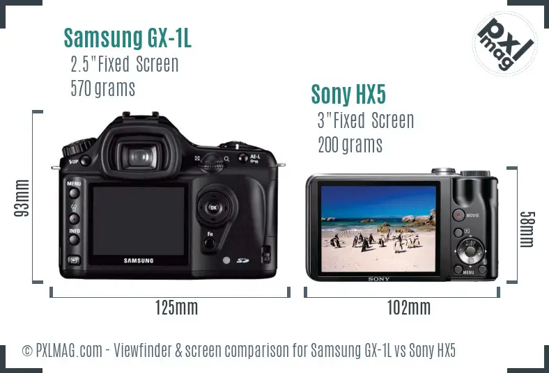 Samsung GX-1L vs Sony HX5 Screen and Viewfinder comparison