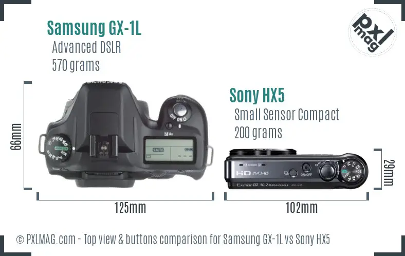 Samsung GX-1L vs Sony HX5 top view buttons comparison