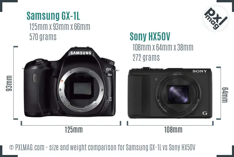 Samsung GX-1L vs Sony HX50V size comparison