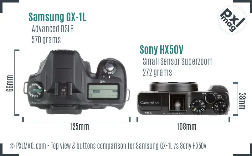 Samsung GX-1L vs Sony HX50V top view buttons comparison