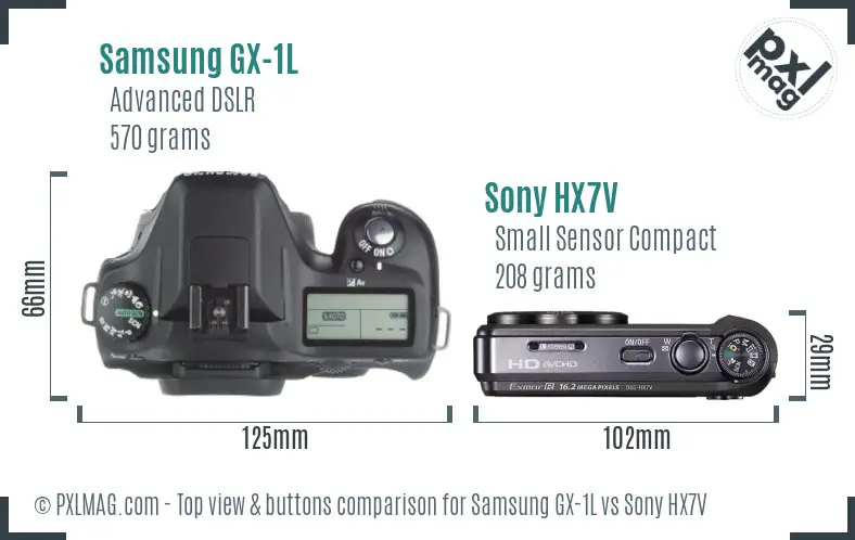 Samsung GX-1L vs Sony HX7V top view buttons comparison