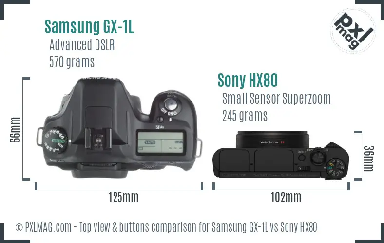 Samsung GX-1L vs Sony HX80 top view buttons comparison