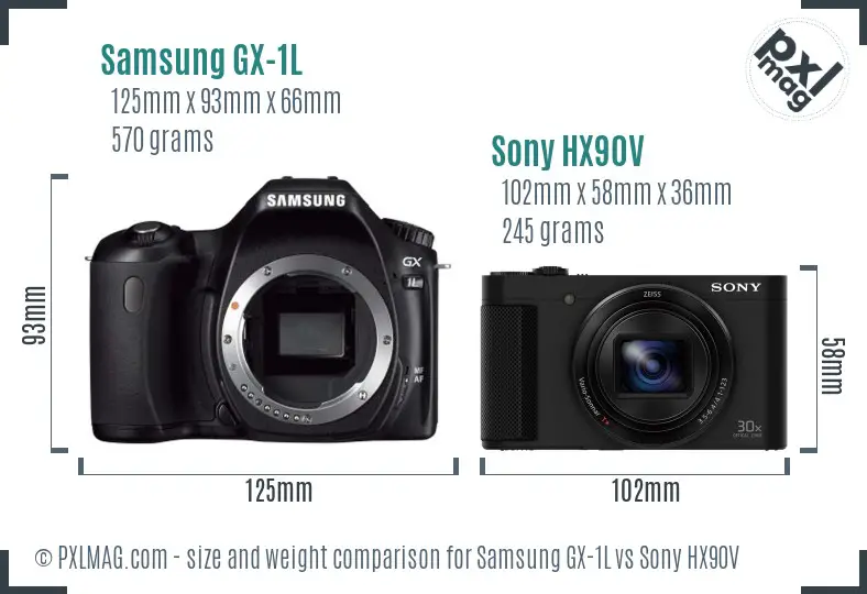 Samsung GX-1L vs Sony HX90V size comparison